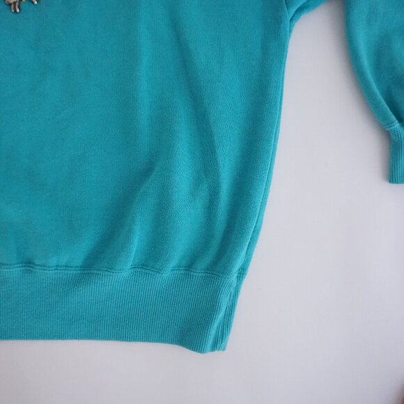 Vintage Cervelle Embellished Turquoise Knit Sweater Bead Butterfly L Whimsygoth - Picture 5 of 11